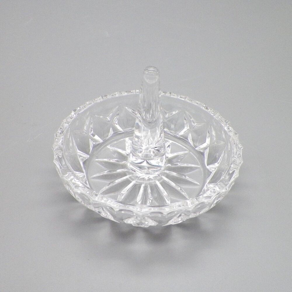 Clear Cut Glass Ring Holder Jewelry Dish